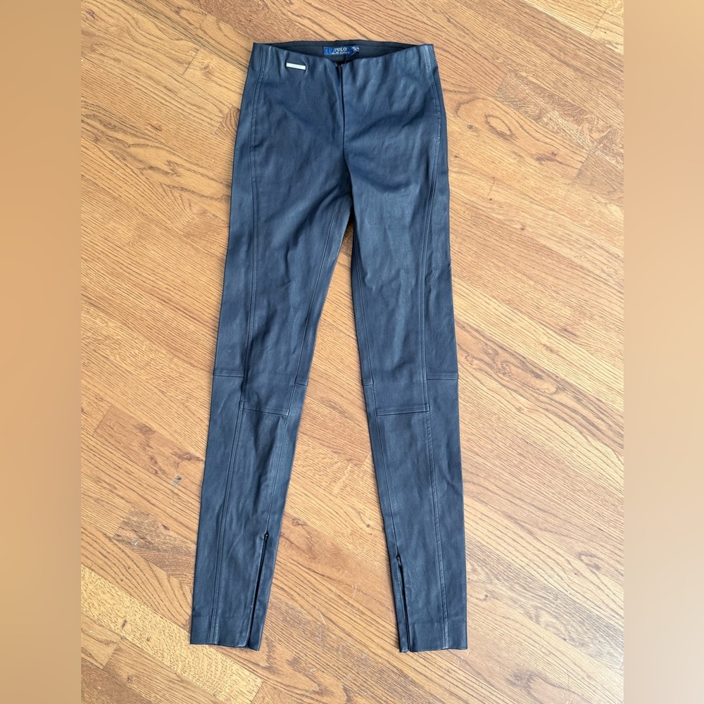 NWT Polo Ralph Lauren Lambskin Ankle Zip Leggings in Navy Blue.